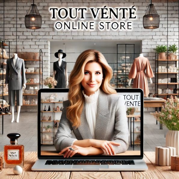 Tout Vente Show a friendly and elegant woman in traditional attire, sitting at a table